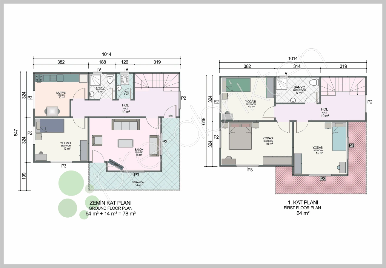 Duplex Prefabricated Home 142 m² — Floor Plan