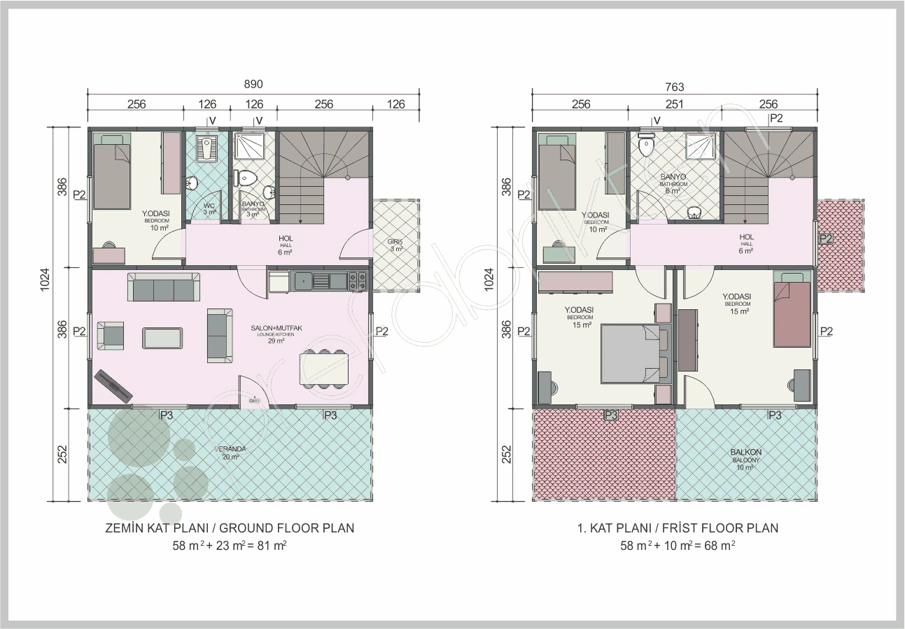 Duplex Prefabricated Home 149 m² — Floor Plan