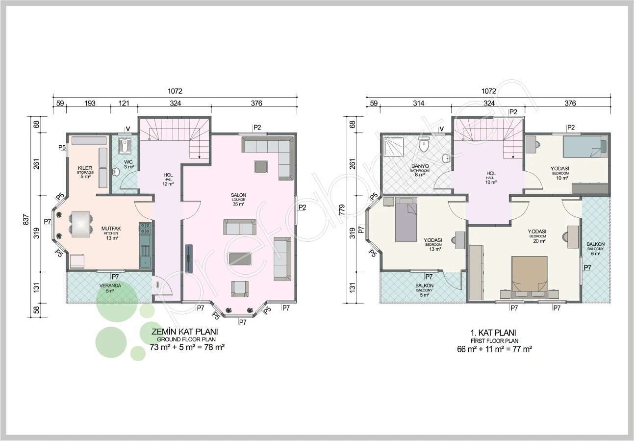 Duplex Prefabricated Home 155 m² — Floor Plan