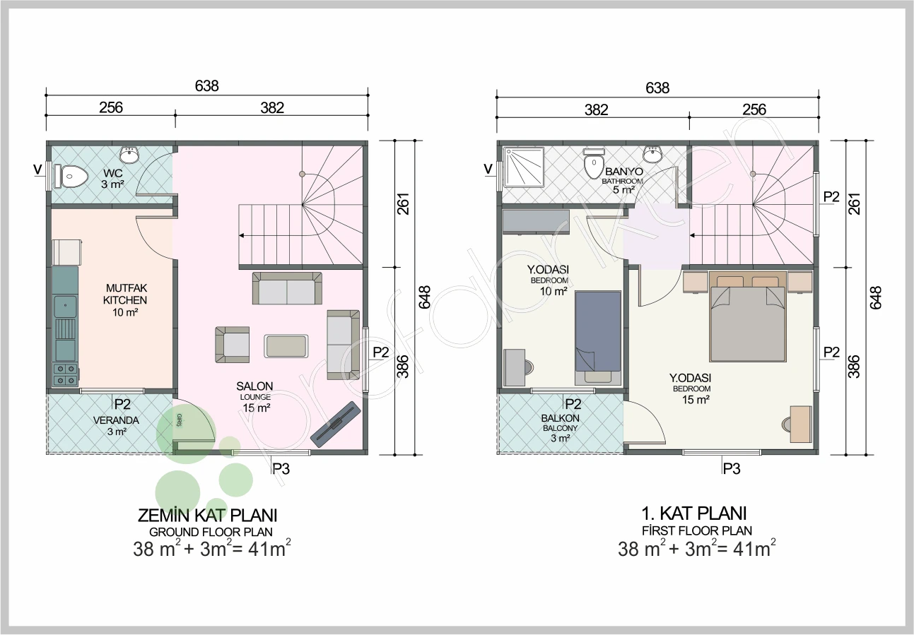Duplex Prefabricated Home 82 m² — Floor Plan