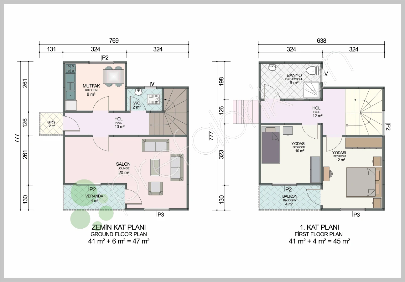 Duplex Prefabricated Home 92 m² — Floor Plan