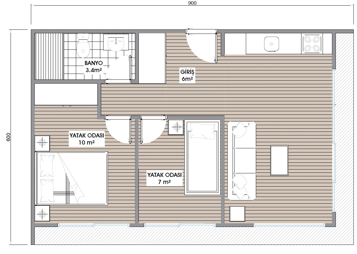 منزل Modern المعياري 2+1 — 54 م² — مخطط الطابق