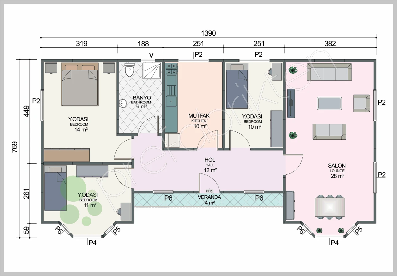 Single-Storey Prefabricated Home 106 m² — Floor Plan