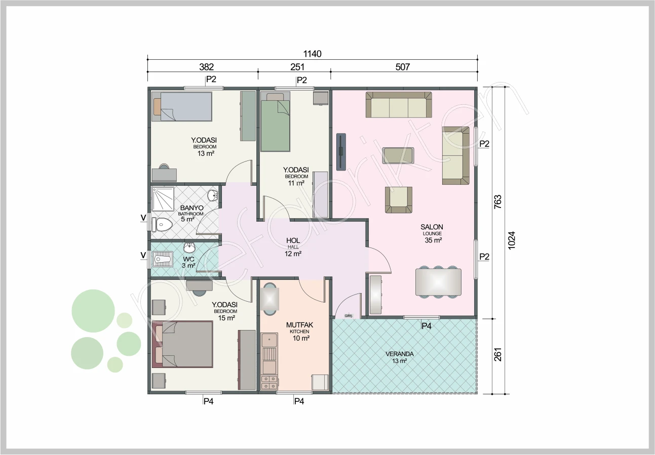 Single-Storey Prefabricated Home 117 m² — Floor Plan