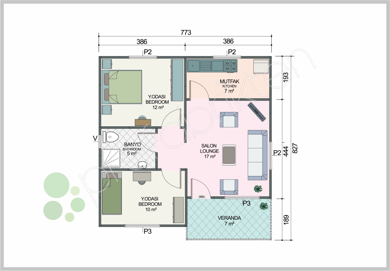 Single-Storey Prefabricated Home 62 m² — Floor Plan