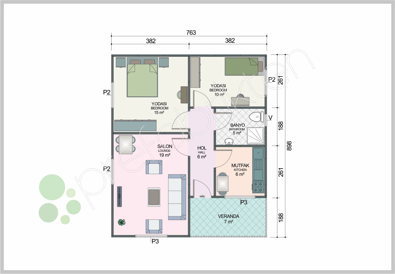 Single-Storey Prefabricated Home 68 m² — Floor Plan