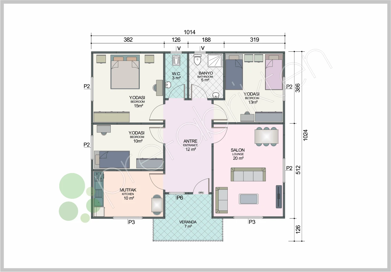 Single-Storey Prefabricated Home 96 m² — Floor Plan